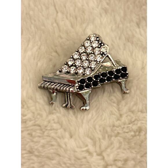 Vintage Brooch Piano Pin Stones Silver Tone - Picture 5 of 8